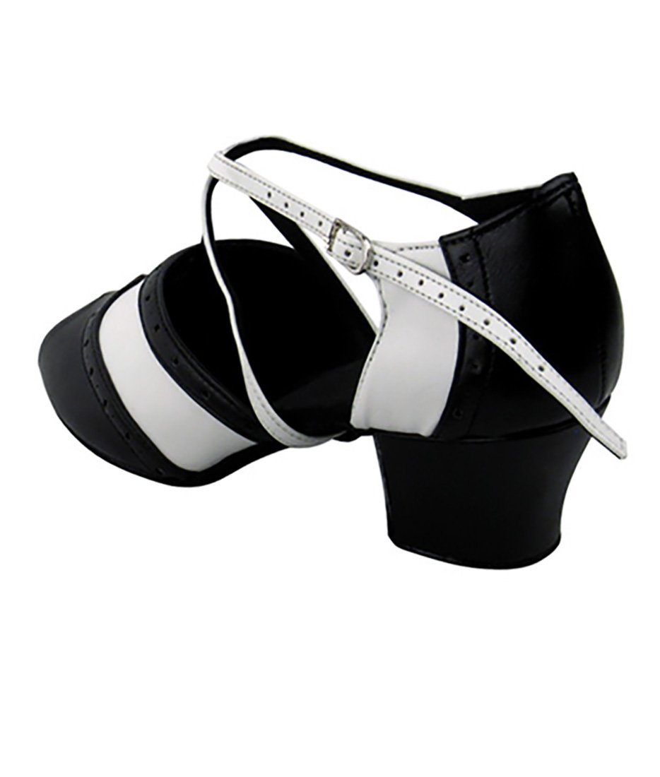 Very Fine Dance Shoes - Ladies Practice, Cuban Low Heel, Waltz Ballroom Dance Shoes - C6035-1.6-inch Heel and Foldable Brush Bundle - Black Leather - White Leather - 6.5