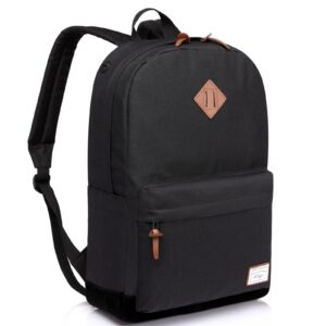 kasqo black backpack, classic lightweight school backpack teens boys, 15.6 inch laptop bookbag for men women girls college