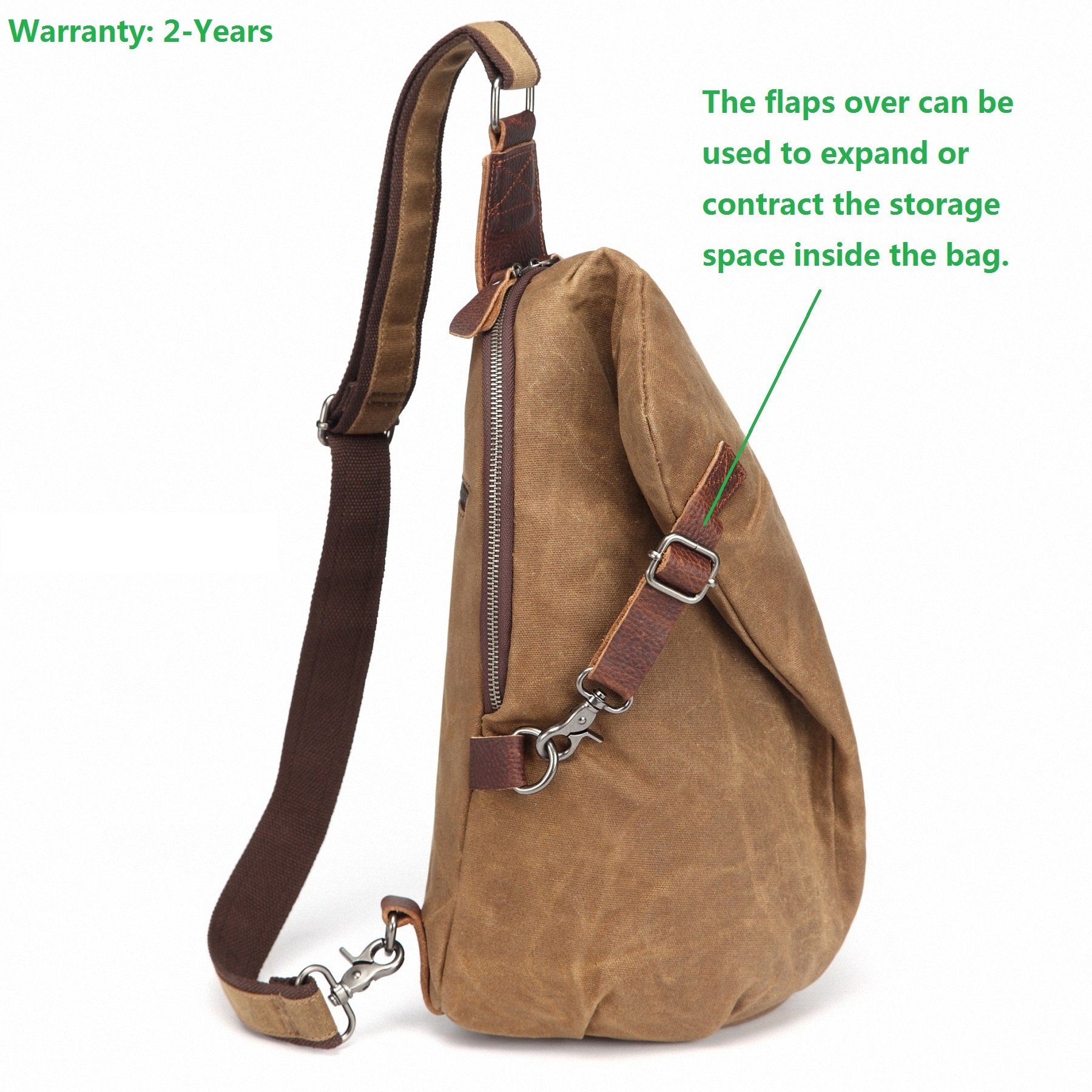 AOTIAN Unisex Sling Backpack Waxed Canvas Crossbody Bag 10 Liters, Khaki