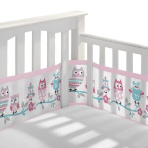 breathablebaby breathable mesh liner for full-size cribs, classic 3mm mesh, owl fun pink (size 4fs covers 3 or 4 sides)
