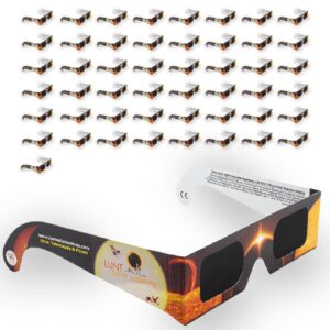 lunt solar systems 50-pack premium solar eclipse glasses iso certified eclipse glasses 2024 for direct sun viewing -approved 2024 solar eclipse glasses