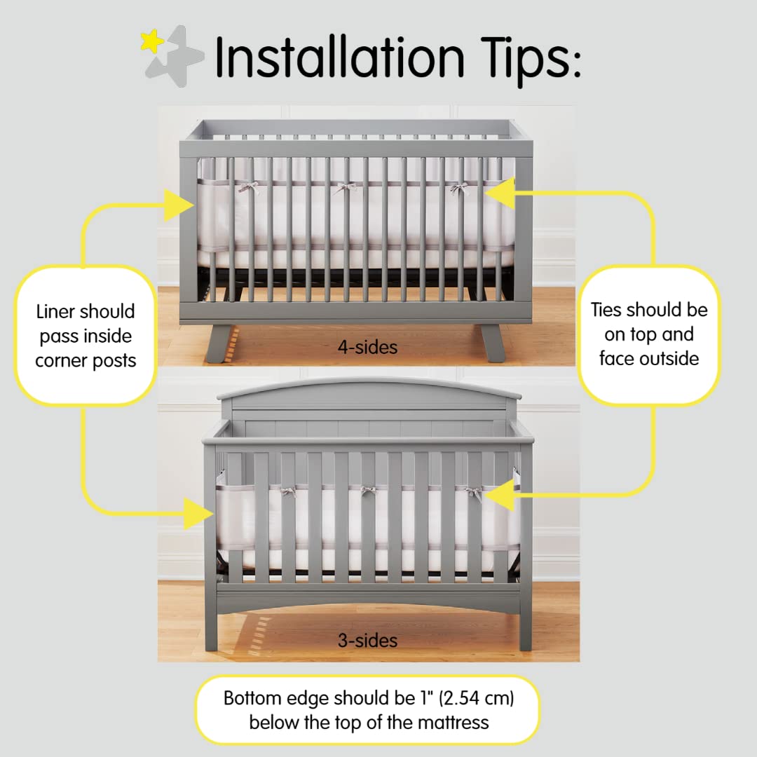 BreathableBaby Breathable Mesh Liner for Full-Size Cribs, Classic 3mm Mesh, Mint Green (Size 4FS Covers 3 or 4 Sides)