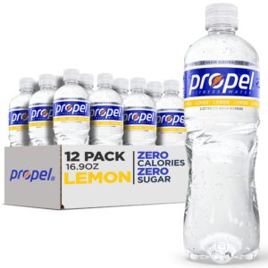 propel, lemon, zero calorie sports drinking water with electrolytes and vitamins c&e, 16.9 ounce bottles (pack of 12), 16.9 fl oz (pack of 12)