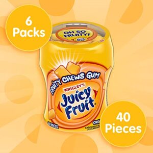 Juicy Fruit Gum Sugar Free Chewing Gum, Fruity Chews Original, 40 Piece Bottle (6 Pack)