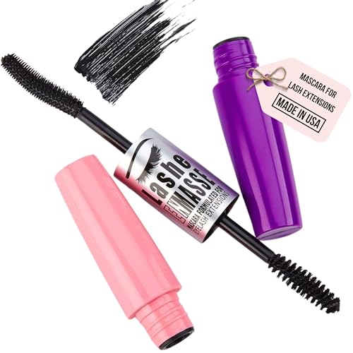 GladGirl | Lashe EnMasse Mascara for Eyelash Extensions | Oil Free Mascara with Dual-Brush Wand | Made in the USA | Vegan Mascara & Hypoallergenic