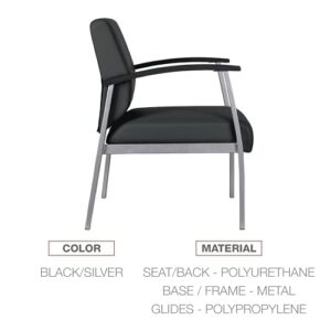 Alera metaLounge Series Mid-Back Guest Chair, 24.6" x 26.96" x 33.46", Black Seat, Black Back, Silver Base