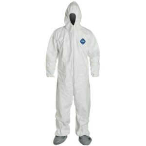 dupont ty122s disposable elastic wrist, bootie & hood white tyvek coverall suit 1414 (medium)