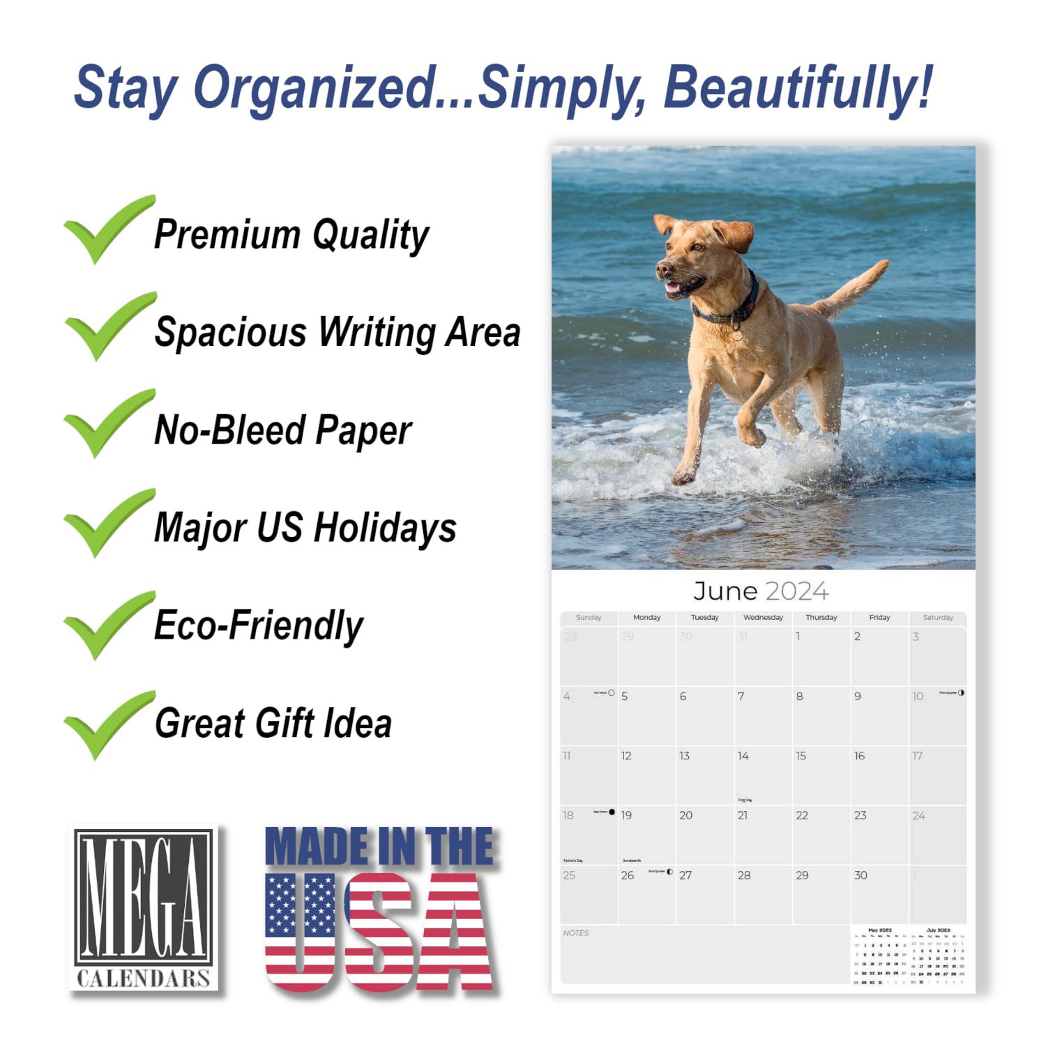 2023 2024 Yellow Labrador Retriever Calendar - Dog Breed Monthly Wall Calendar - 12 x 24 Open - Giftable - Planner Calendar Organizing & Planning - Made in USA