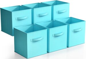 sorbus foldable storage cubes - 6 fabric baskets for organizing pantry, closet, shelf, nursery, playroom, toy box, cubby - 11 inch dual handle collapsible closet organizers and storage bins (aqua)