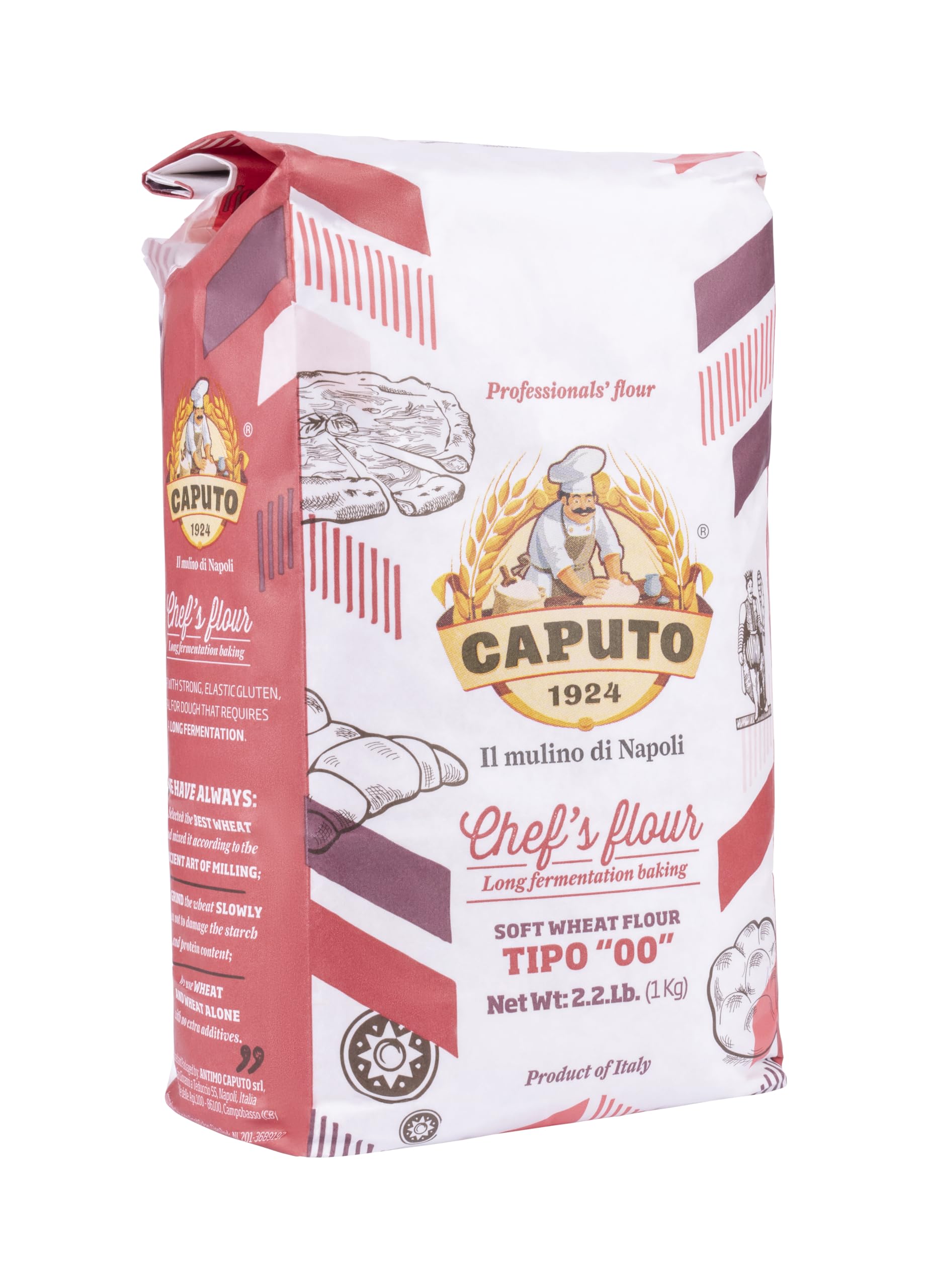 Antimo Caputo Chefs Flour - Italian Double Zero 00 - Soft Wheat for Pizza Dough, Bread, & Pasta, 2.2 Lb (Pack of 2)