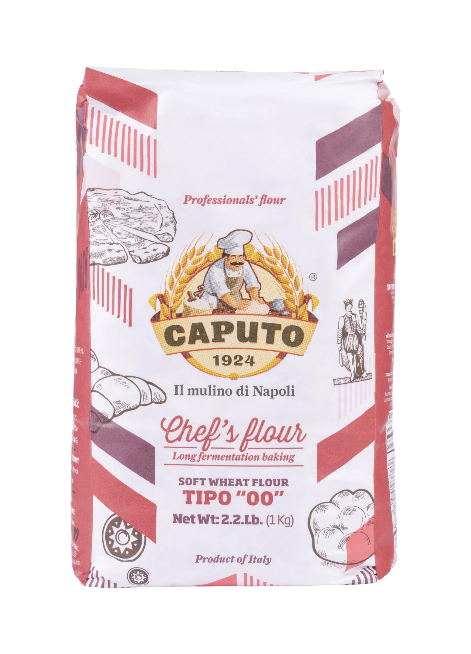 Antimo Caputo Chefs Flour - Italian Double Zero 00 - Soft Wheat for Pizza Dough, Bread, & Pasta, 2.2 Lb (Pack of 2)