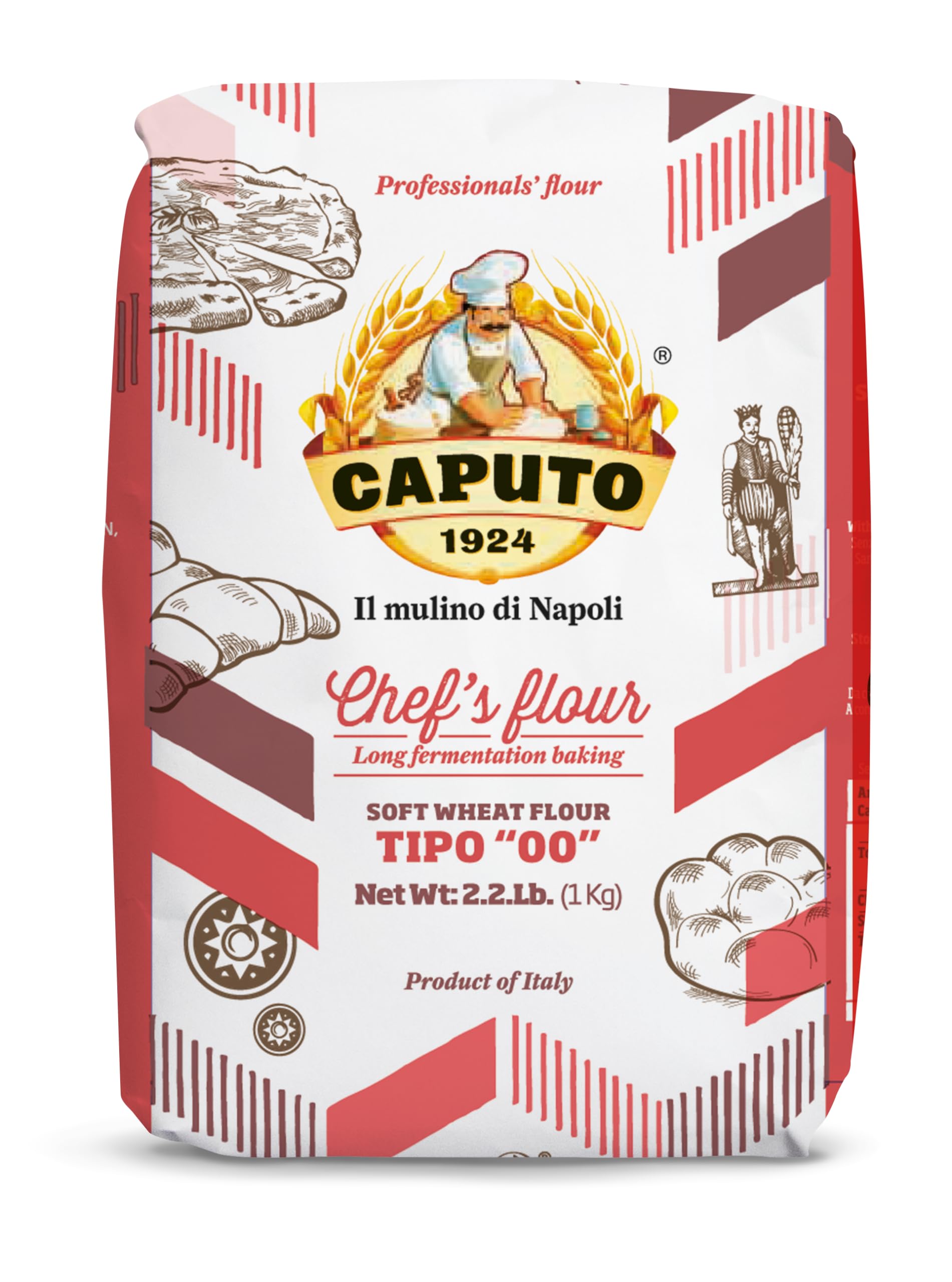 Antimo Caputo Chefs Flour - Italian Double Zero 00 - Soft Wheat for Pizza Dough, Bread, & Pasta, 2.2 Lb (Pack of 2)