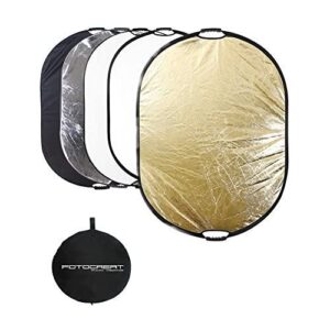 fotocreat portable 5-in-1 oval 60”x80”/150x200cm reflector translucent professional collapsible multi-disc light reflector with handles silver, black, gold, white surface for photography photo studio