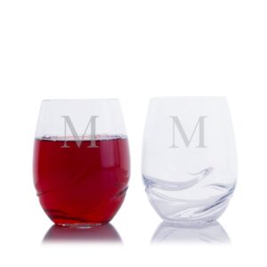 personalized turbulence stemless red wine glass 2pc. gift set by crystalize engraved & monogrammed - perfect for christmas and the holidays