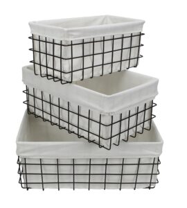 cheung's 16s002-3 set of 3 lined metal wire rectangular storage, black