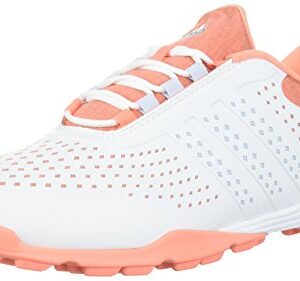 adidas Women's Adipure Sport Golf Shoe, White/Aero Blue/Chalk Coral, 8 Medium US