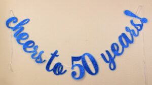 all about details cheers to 50 years! cursive banner (blue)