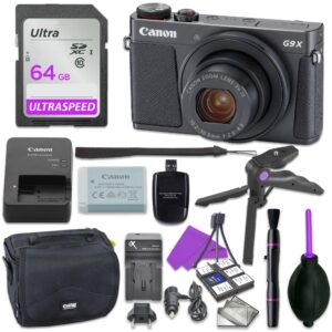 canon powershot g9 x mark ii point & shoot digital camera bundle w/tripod hand grip, 64gb sd memory, case and more (black)