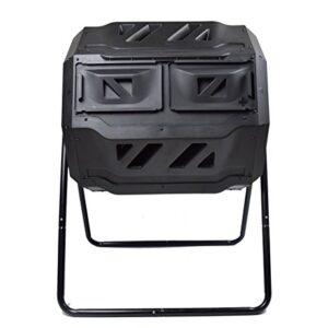 MaxWorks 80699 Compost Bin Tumbler for Garden and Outdoor, 42 Gallon Capacity with 2 Chambers Dual Rotating Composting Tumbler , Black