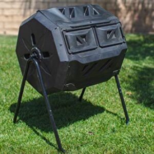 MaxWorks 80699 Compost Bin Tumbler for Garden and Outdoor, 42 Gallon Capacity with 2 Chambers Dual Rotating Composting Tumbler , Black