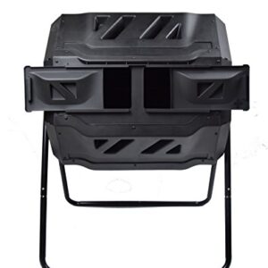 MaxWorks 80699 Compost Bin Tumbler for Garden and Outdoor, 42 Gallon Capacity with 2 Chambers Dual Rotating Composting Tumbler , Black