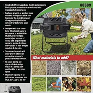 MaxWorks 80699 Compost Bin Tumbler for Garden and Outdoor, 42 Gallon Capacity with 2 Chambers Dual Rotating Composting Tumbler , Black