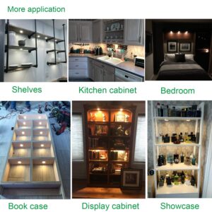 AIBOO Under Cabinet LED Puck Lights Kit with Touching Switch Dimmable for Kitchen Cupboard Closet Lighting (6 Lights,Warm White)