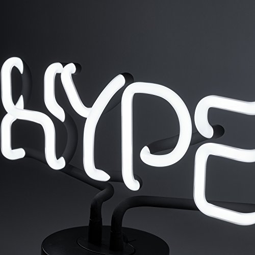 Amped & Co HYPE Real Neon Light Novelty Desk Lamp, Large 9.6x8.3", White Glow