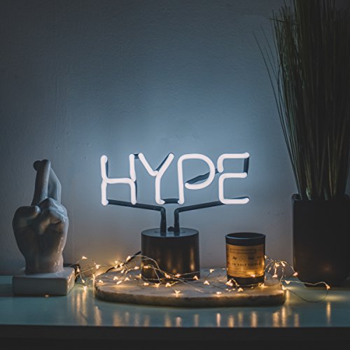 Amped & Co HYPE Real Neon Light Novelty Desk Lamp, Large 9.6x8.3", White Glow