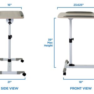 Mount-It! Rolling Desk Adjustable Height, Portable Standing Desk, Mobile Laptop Cart, Small Heavy-Duty with Wheels, Height Adjustable Tilting Bedside Sofa Couch Recliner Tray, Music Stand (MI-7946)