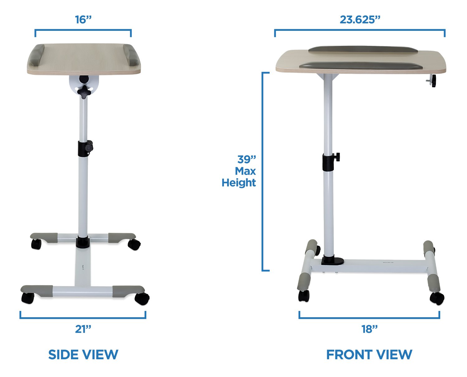 Mount-It! Rolling Desk Adjustable Height, Portable Standing Desk, Mobile Laptop Cart, Small Heavy-Duty with Wheels, Height Adjustable Tilting Bedside Sofa Couch Recliner Tray, Music Stand (MI-7946)