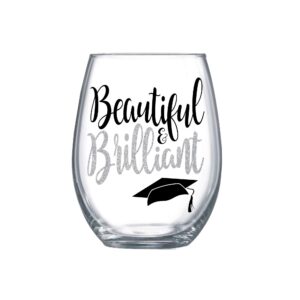 beautiful & brilliant wine glass college graduation gifts for her stemless associates bachelors masters 0038