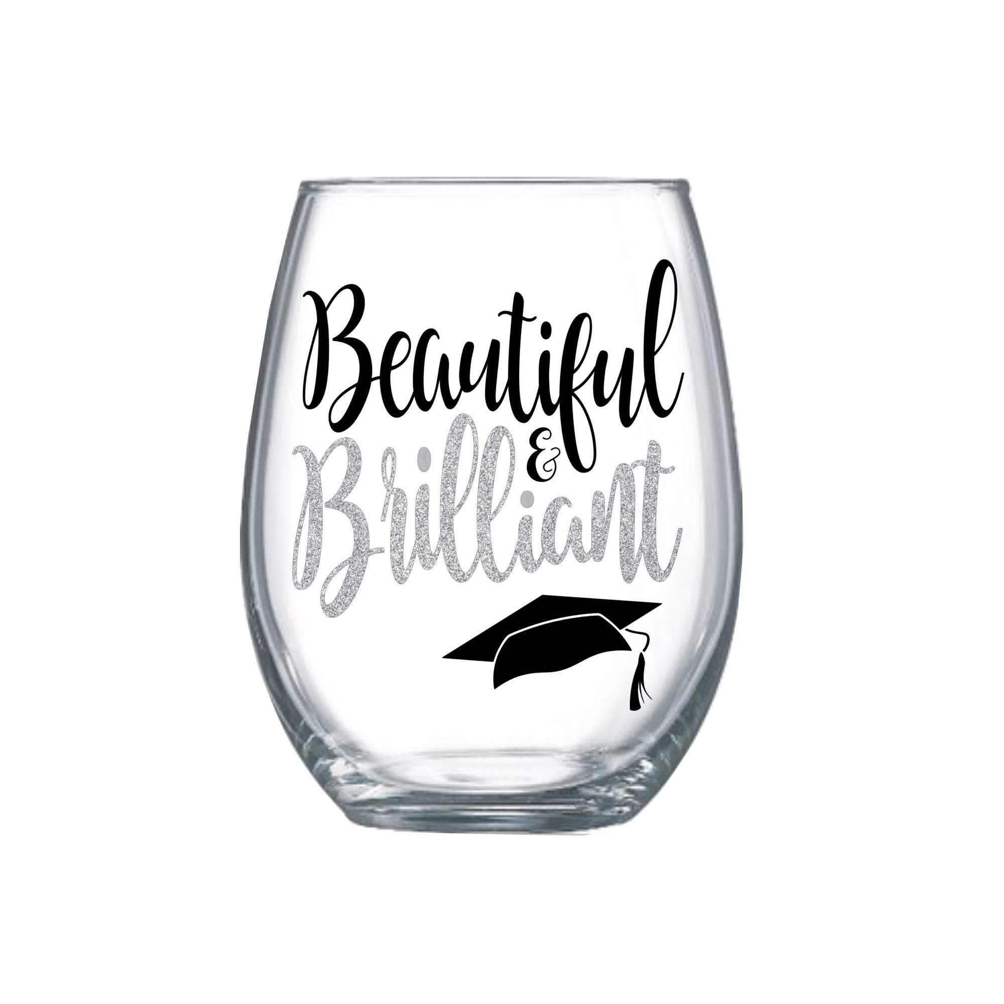 Beautiful & Brilliant Wine Glass College Graduation Gifts for Her Stemless Associates Bachelors Masters 0038