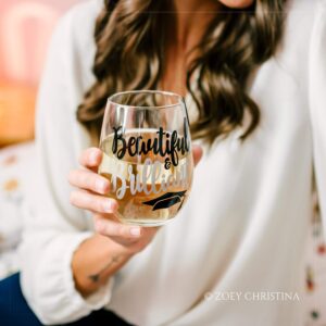 Beautiful & Brilliant Wine Glass College Graduation Gifts for Her Stemless Associates Bachelors Masters 0038