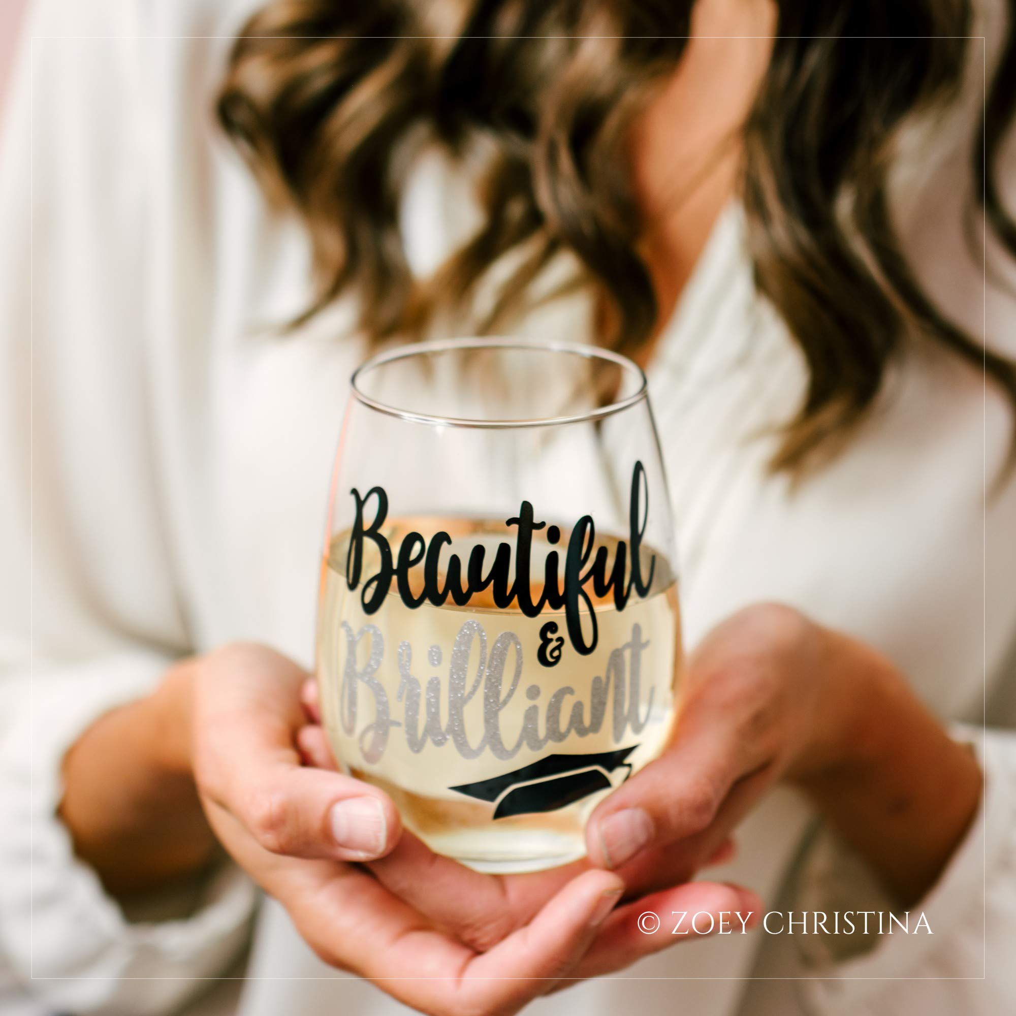 Beautiful & Brilliant Wine Glass College Graduation Gifts for Her Stemless Associates Bachelors Masters 0038