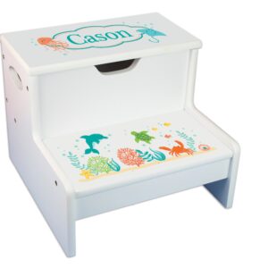 personalized sea and marine white childrens step stool with storage