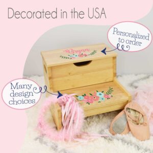 Personalized Sea and Marine White Childrens Step Stool with Storage