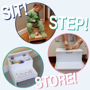 Personalized Sea and Marine White Childrens Step Stool with Storage