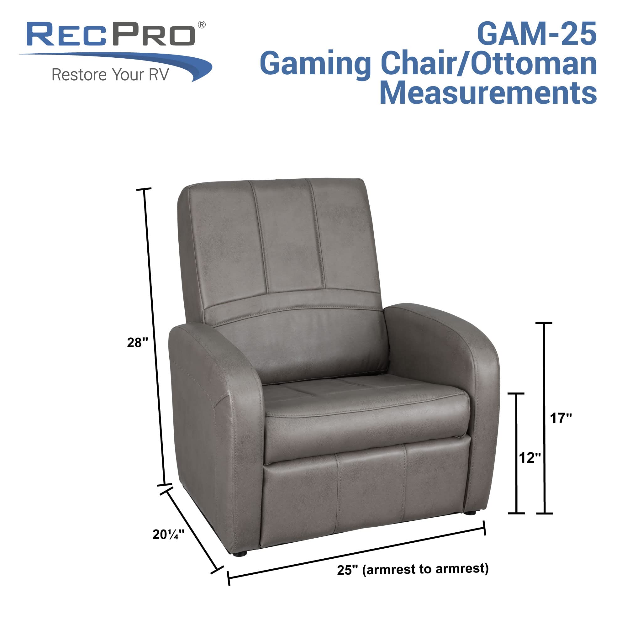 RecPro Charles RV Gaming Chair Ottoman Conversion | Built-in Storage | RV Furniture | Great for Teens | Chestnut