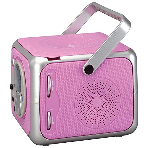 Jensen CD-555 Pink CD Bluetooth Boombox Portable Bluetooth Music System with CD Player +CD-R/RW & FM Radio with Aux-in & Headphone Jack Line-in Limited Edition (Pink)