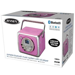 Jensen CD-555 Pink CD Bluetooth Boombox Portable Bluetooth Music System with CD Player +CD-R/RW & FM Radio with Aux-in & Headphone Jack Line-in Limited Edition (Pink)