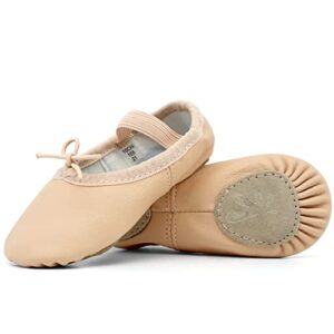 danceyou premium authentic leather ballet shoes split sole dance practice slippers for women, 6.5m/240mm