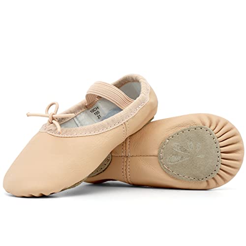 DANCEYOU Premium Authentic Leather Ballet Shoes Split Sole Dance Practice Slippers for Women, 6.5M/240mm