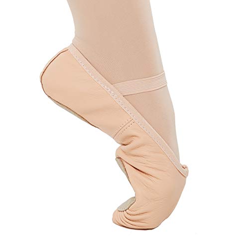 DANCEYOU Premium Authentic Leather Ballet Shoes Split Sole Dance Practice Slippers for Women, 6.5M/240mm