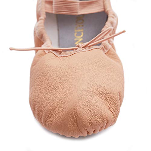 DANCEYOU Premium Authentic Leather Ballet Shoes Split Sole Dance Practice Slippers for Women, 6.5M/240mm