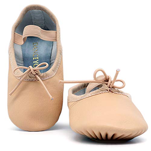 DANCEYOU Premium Authentic Leather Ballet Shoes Split Sole Dance Practice Slippers for Women, 6.5M/240mm