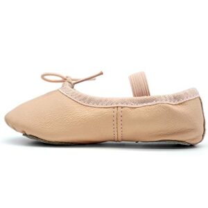 DANCEYOU Premium Authentic Leather Ballet Shoes Split Sole Dance Practice Slippers for Women, 6.5M/240mm