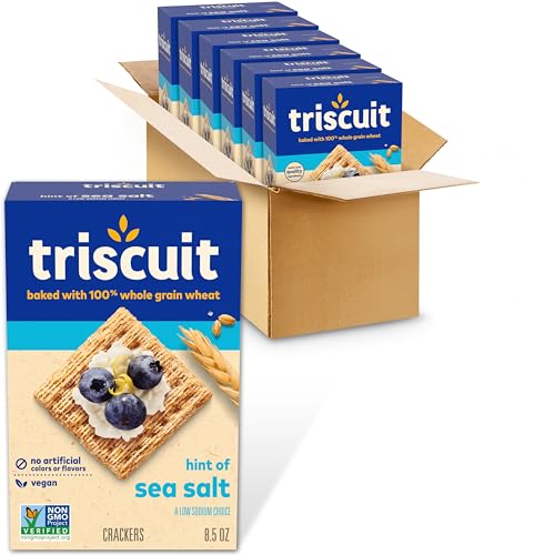 Triscuit Hint of Sea Salt Whole Grain Wheat Crackers, Vegan Crackers, 6 - 8.5 oz Boxes