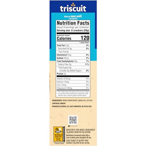 Triscuit Hint of Sea Salt Whole Grain Wheat Crackers, Vegan Crackers, 6 - 8.5 oz Boxes