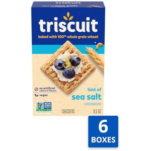 Triscuit Hint of Sea Salt Whole Grain Wheat Crackers, Vegan Crackers, 6 - 8.5 oz Boxes